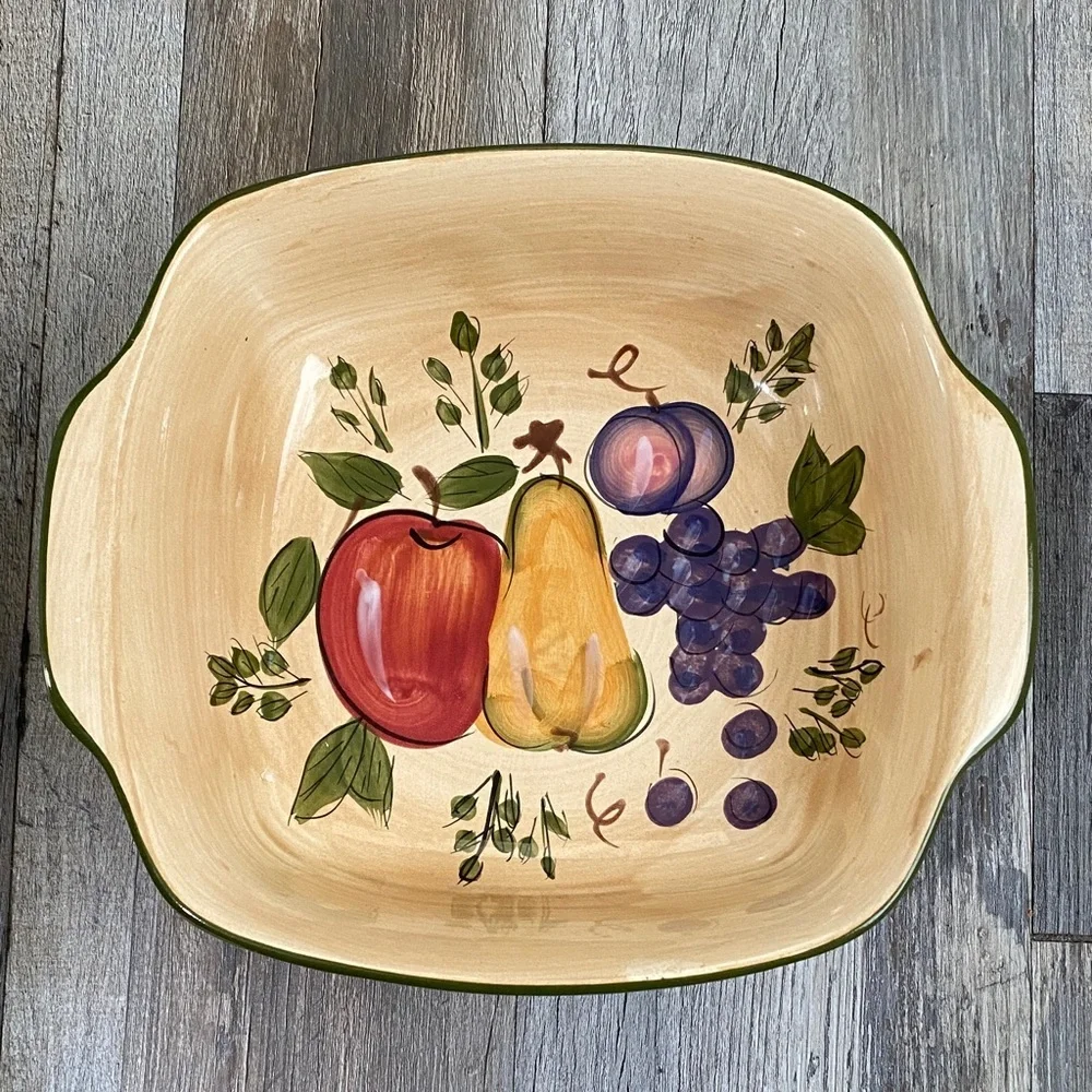 Vtg Home Trends Elegant Cream Fruit Motif Square Bowl